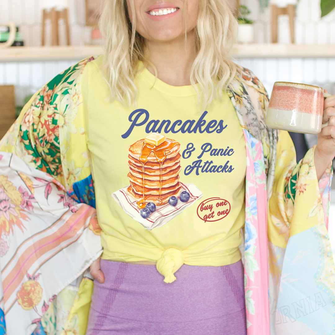 Pancakes & Panic Attacks Graphic Tee - Neon Yellow