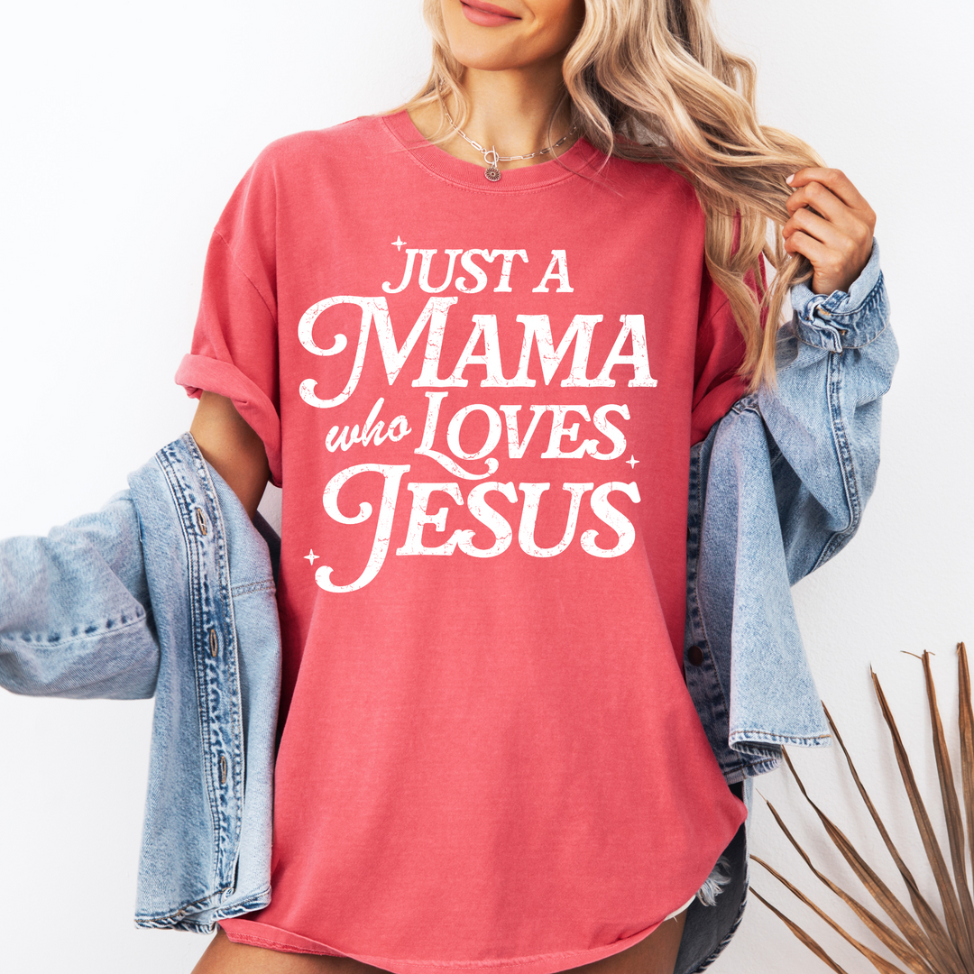 Just A Mama Who Loves Jesus Graphic Tee - Watermelon