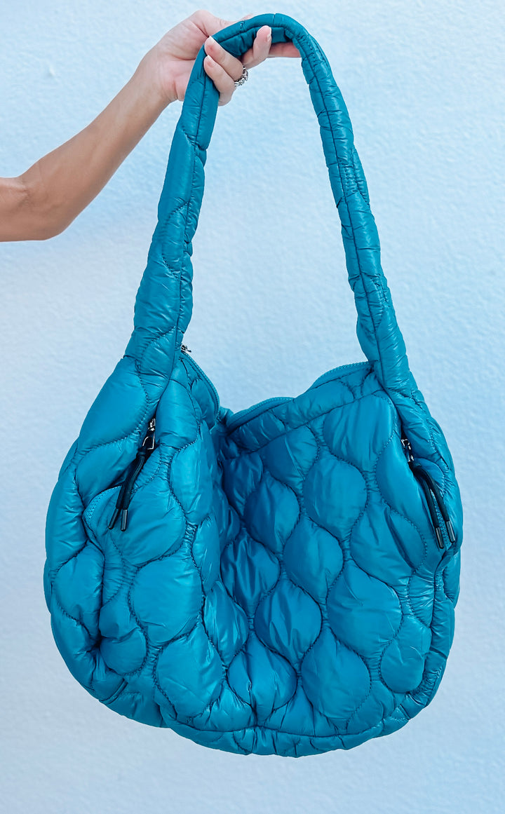 Deep Teal Quilted Hobo Tote Bag