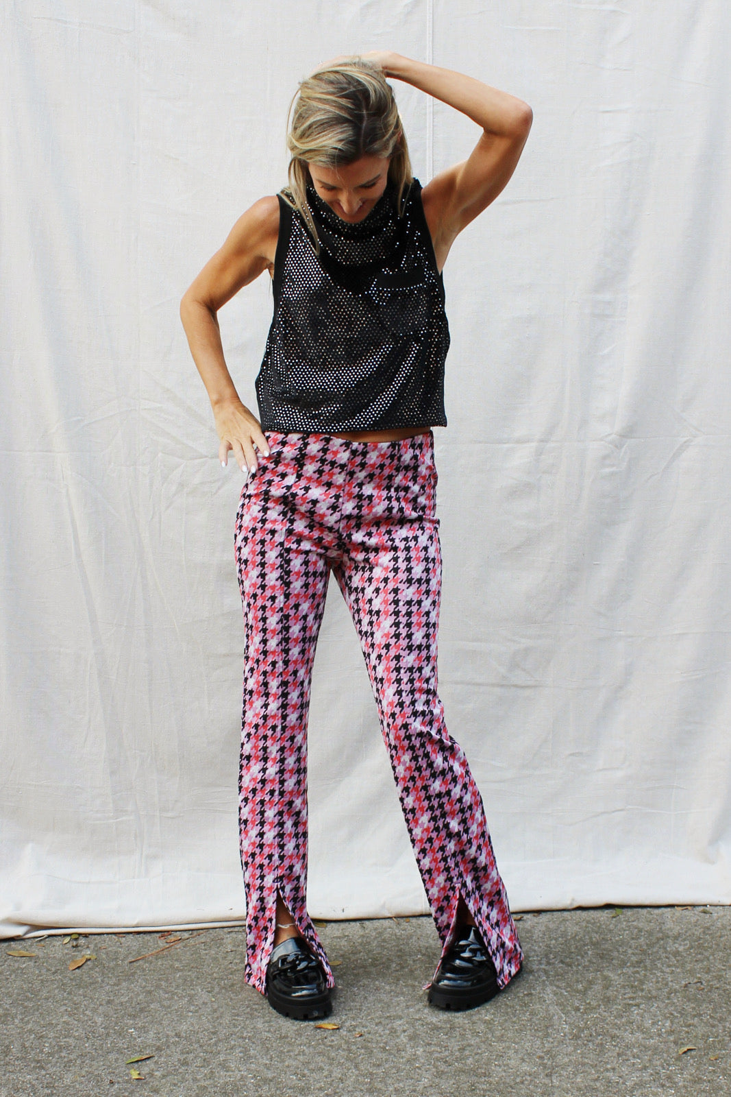 Feel Fancy Houndstooth Jacquard Front Slit Pants – Sisterlee Boutique 