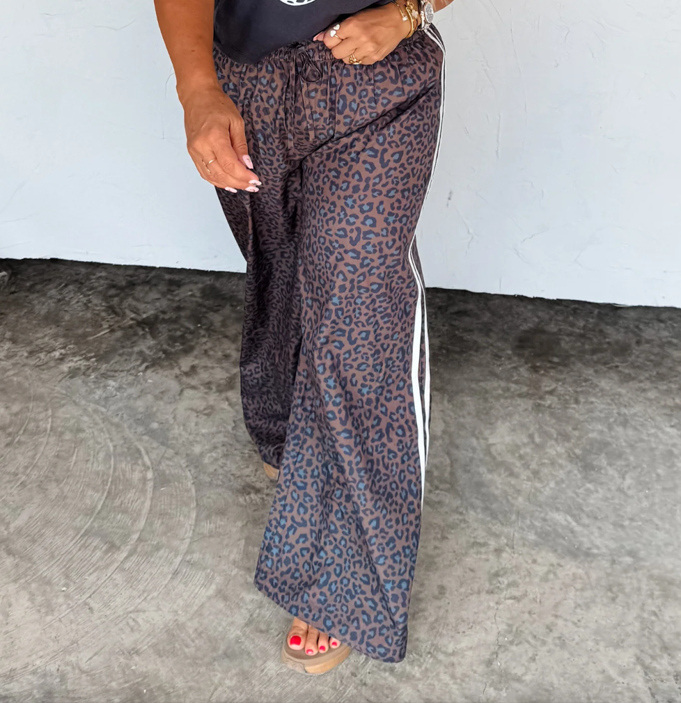 On the Prowl Leopard Track Pants – Wide Leg Cotton