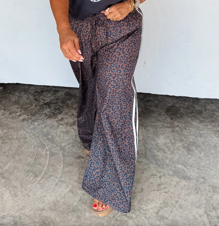 On the Prowl Leopard Track Pants – Wide Leg Cotton