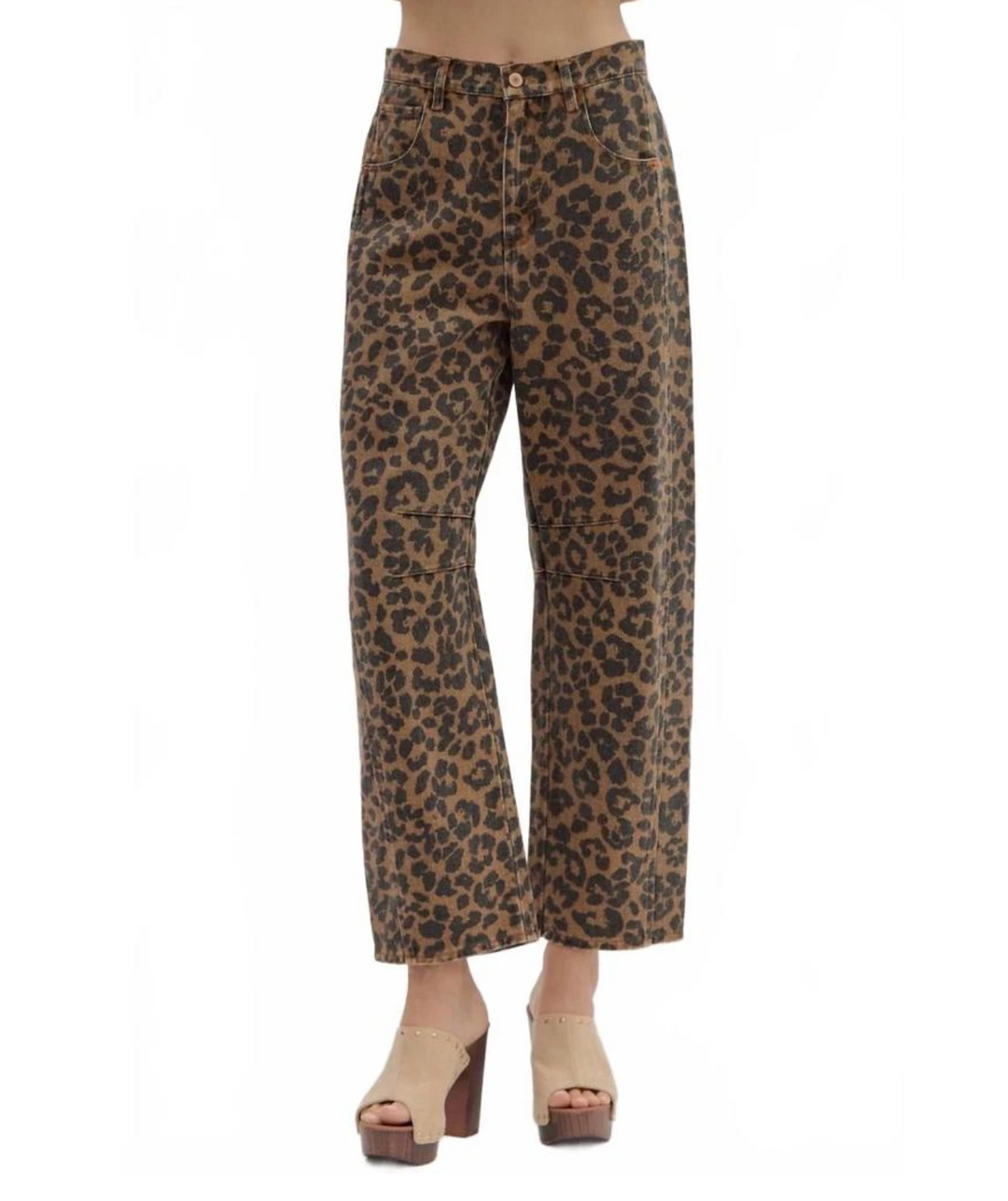 Leopard print pants on a white background