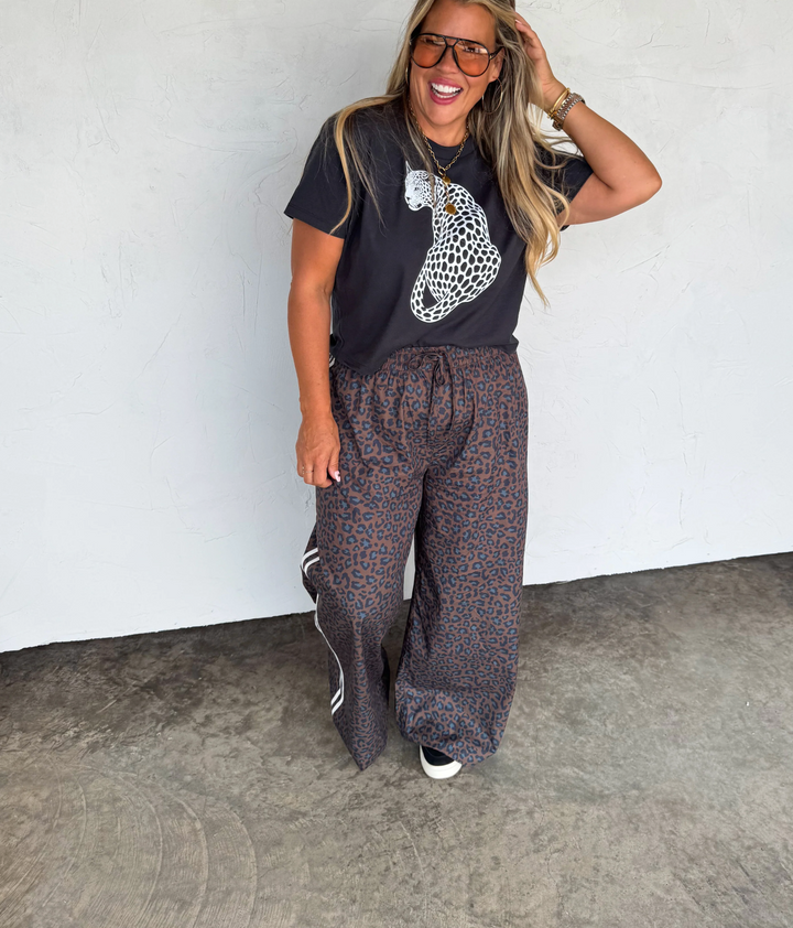 On the Prowl Leopard Track Pants – Wide Leg Cotton