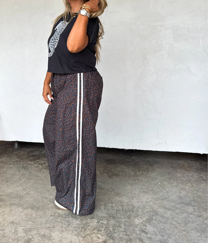 On the Prowl Leopard Track Pants – Wide Leg Cotton