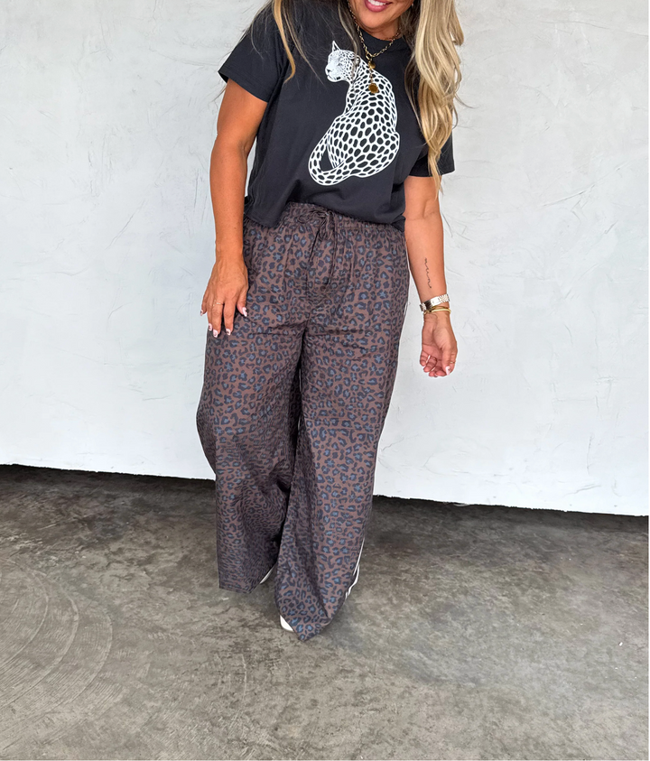 On the Prowl Leopard Track Pants – Wide Leg Cotton
