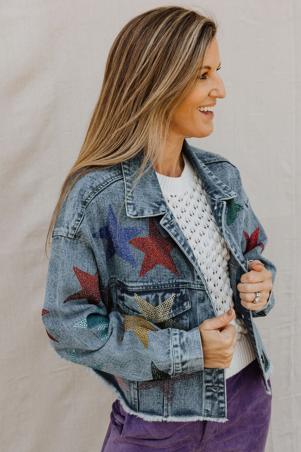 Denim Jacket with Rhinestone Stars