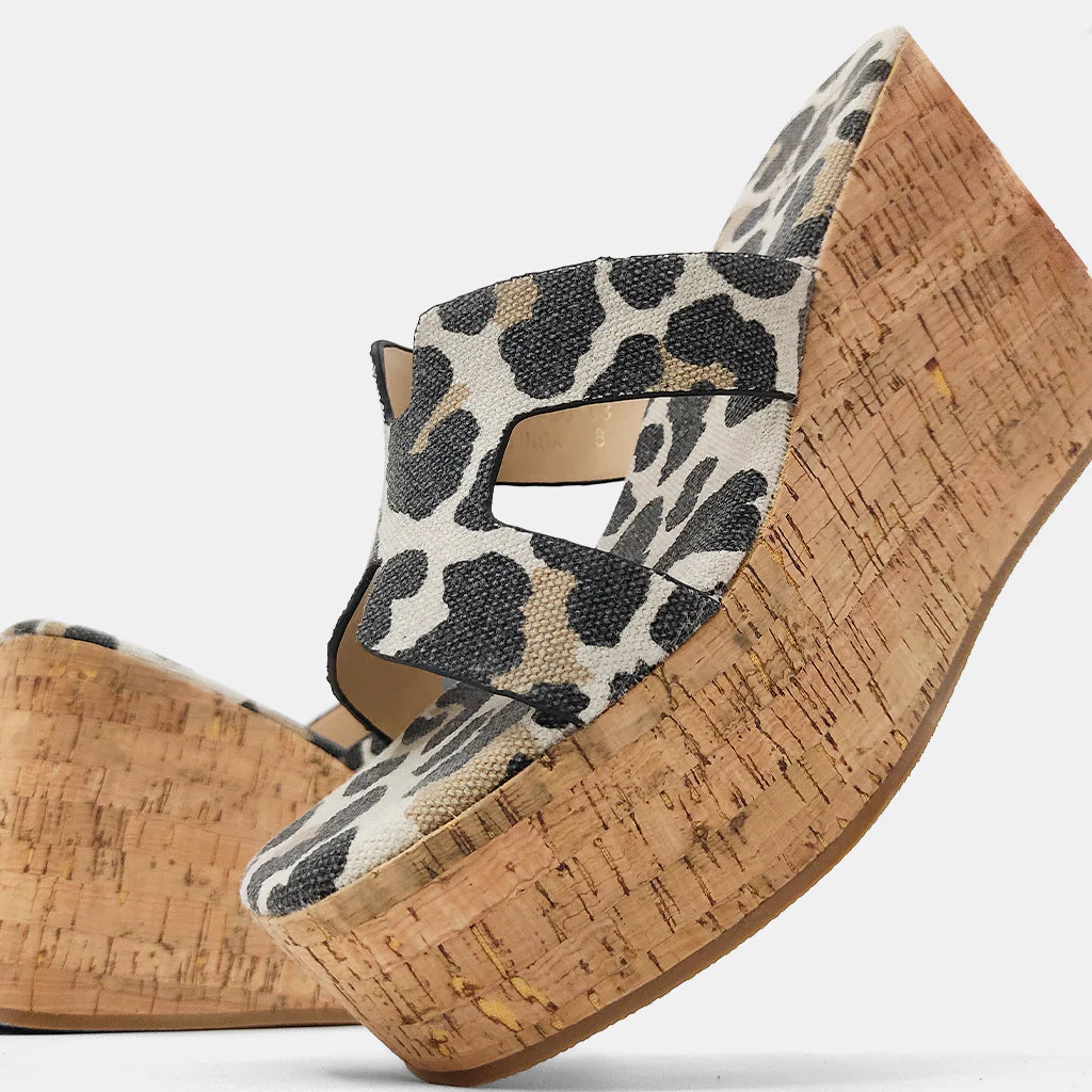 Kalinda Leopard Print Canvas Wedge Sandals Shushop 9