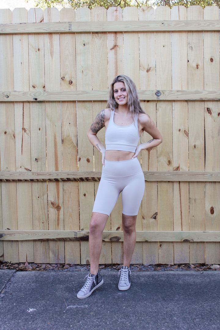 Work It Out Biker Shorts - Sand Beige