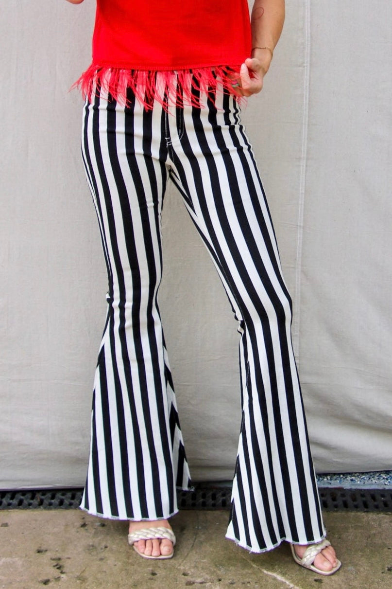 Black & White Striped Flare Jeans