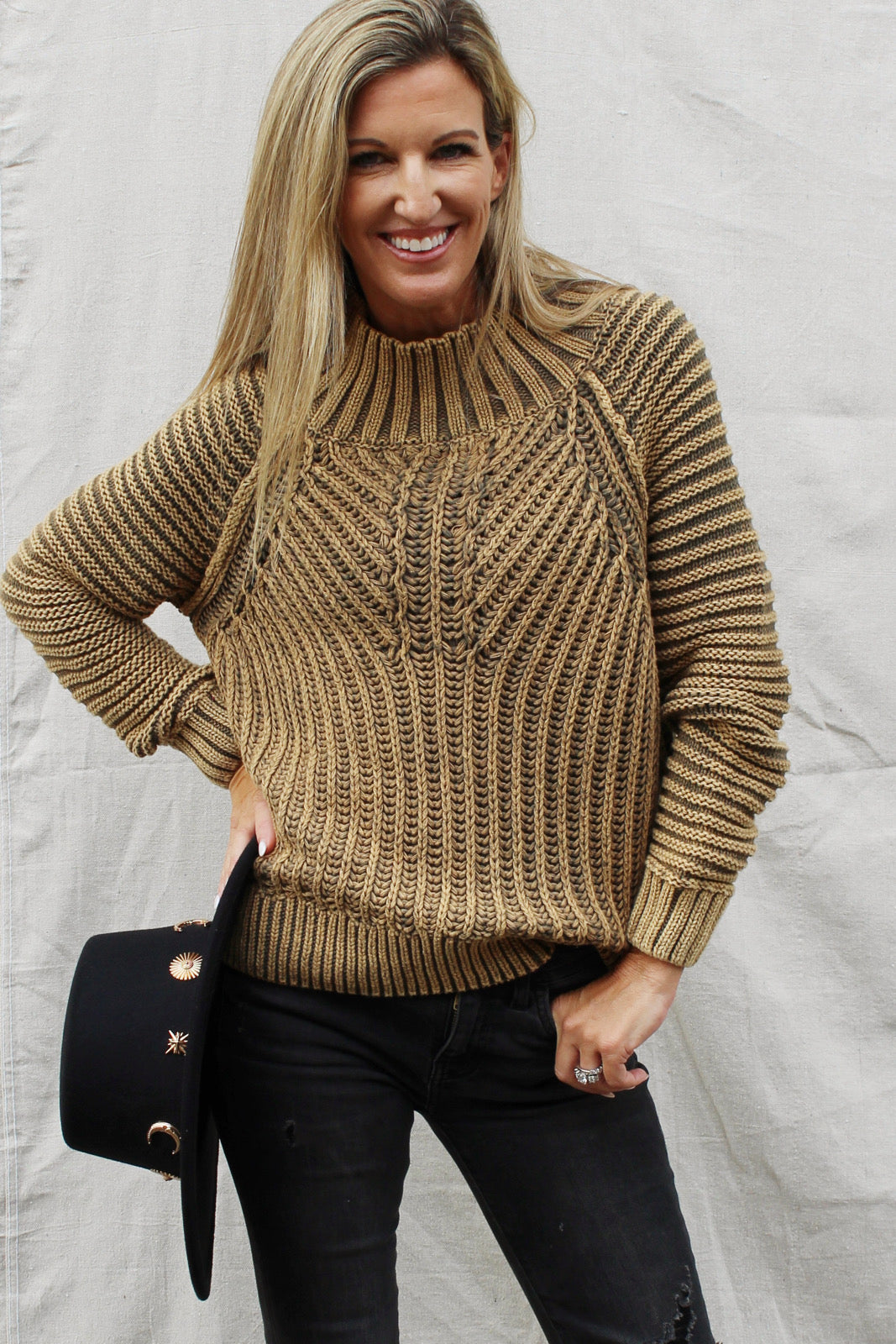 Oh What A Feeling Chunky Ribbed  Mock Neck Sweater - Olive