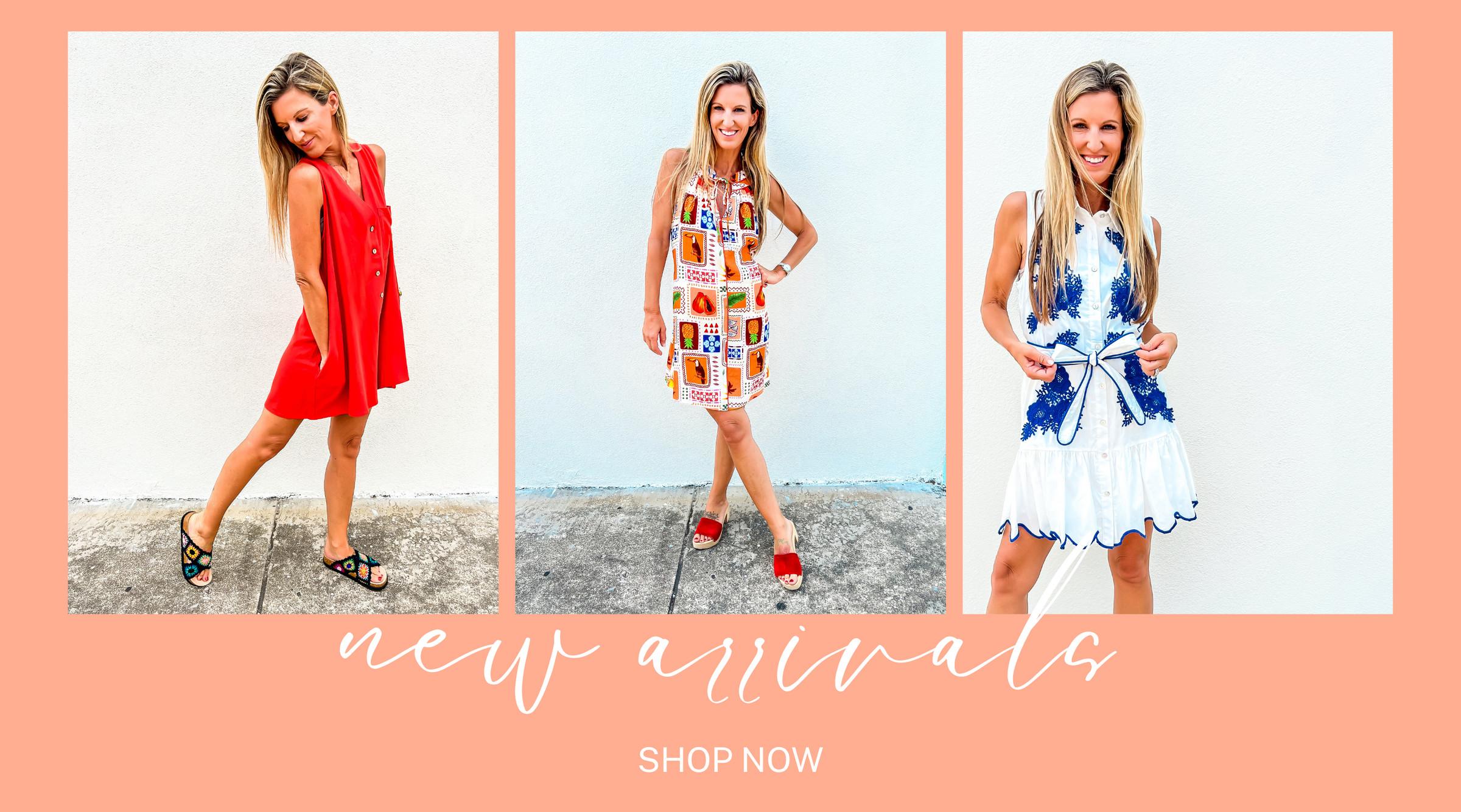 Model wearing new summer arrivals including trendy dresses, sets, and statement pieces – New Arrivals Slide at Sisterlee Boutique