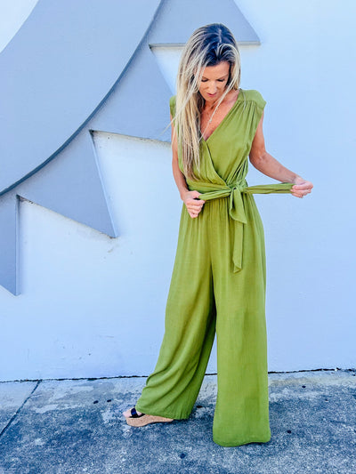 All Things Considered Crossover Tie Wrap Jumpsuit