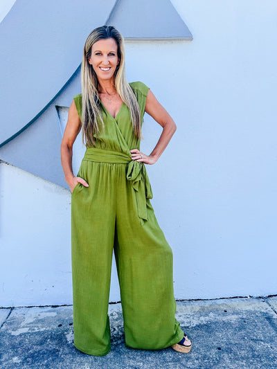 All Things Considered Crossover Tie Wrap Jumpsuit