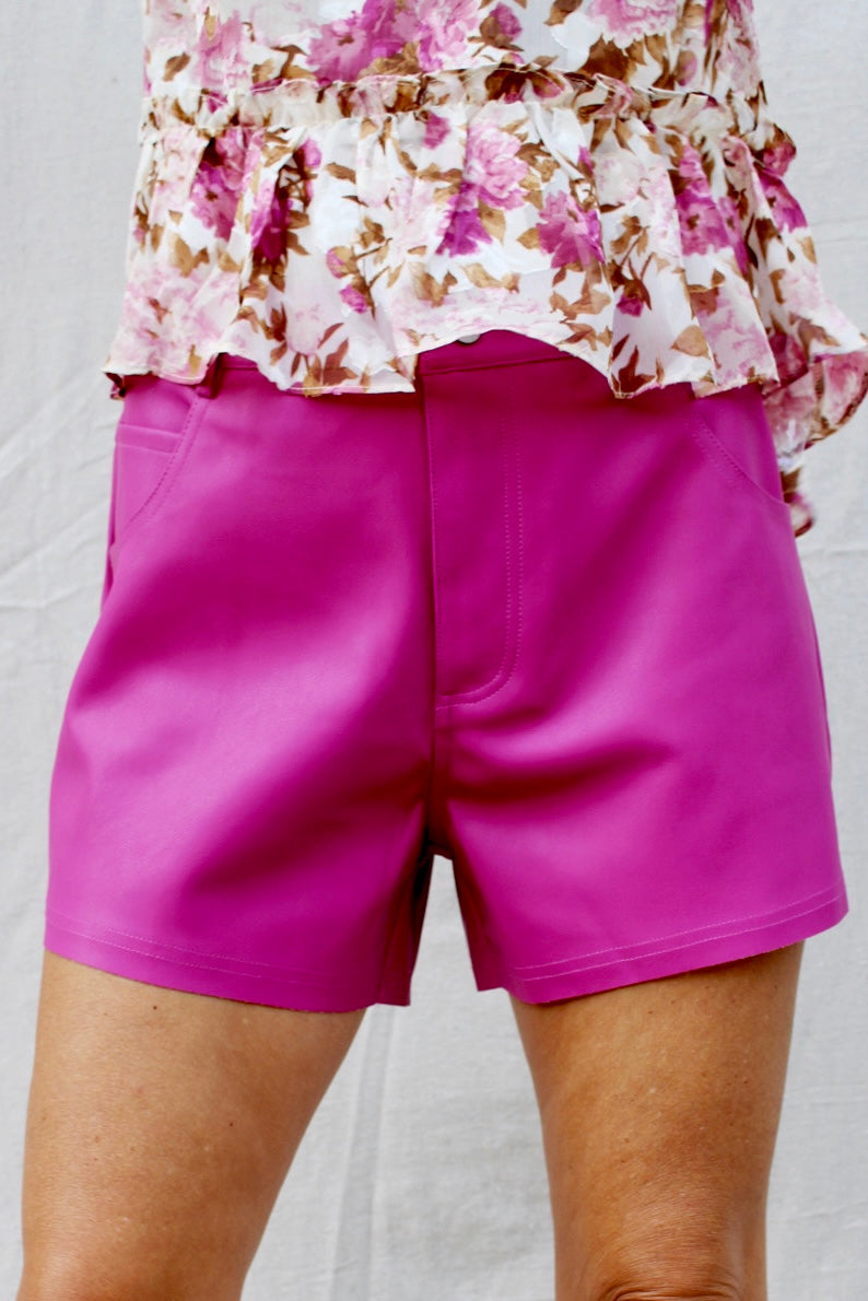 Make Up Your Mind Faux Leather Shorts - Magenta