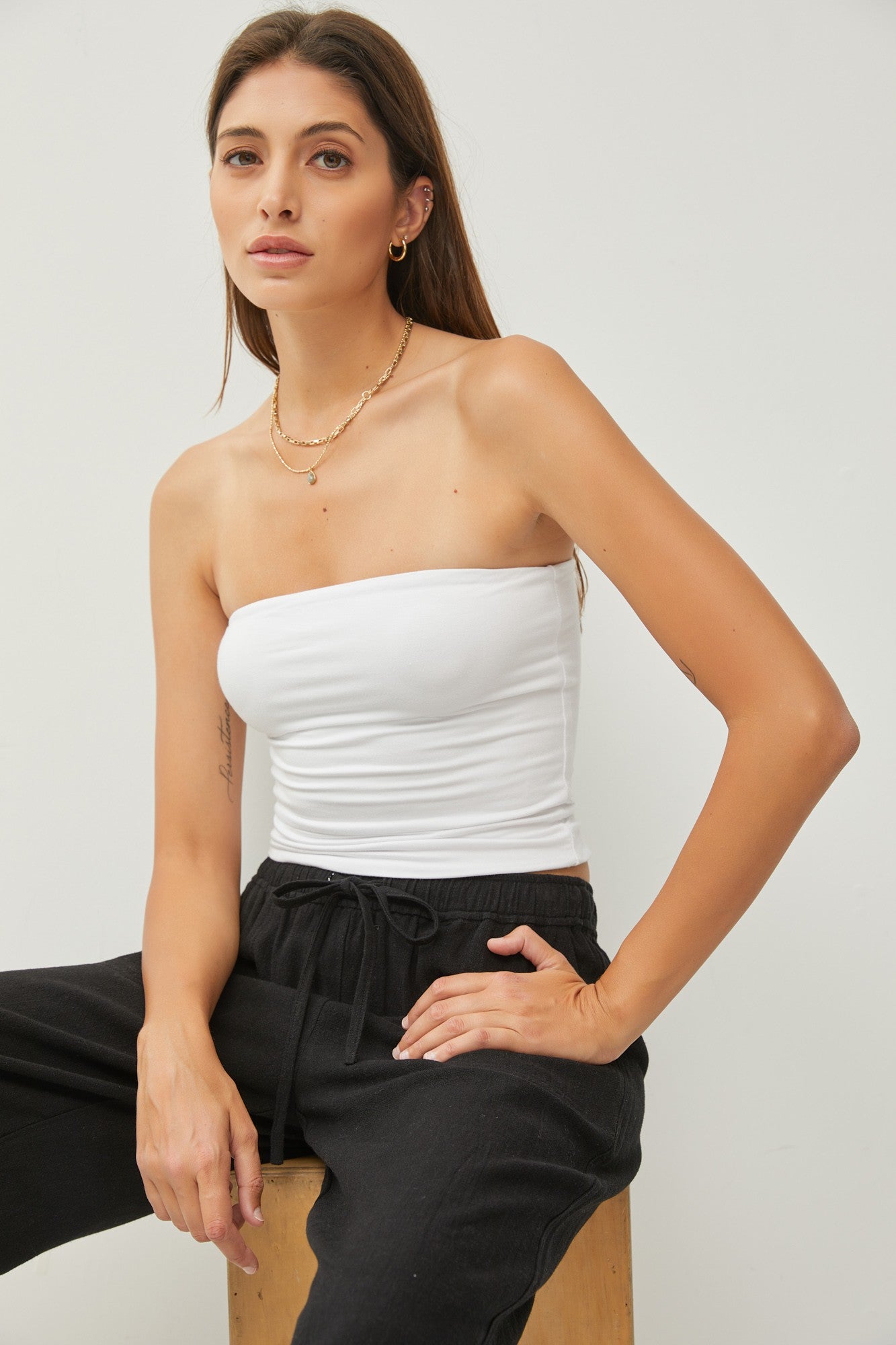 Jersey Bandeau Crop Top - Off White