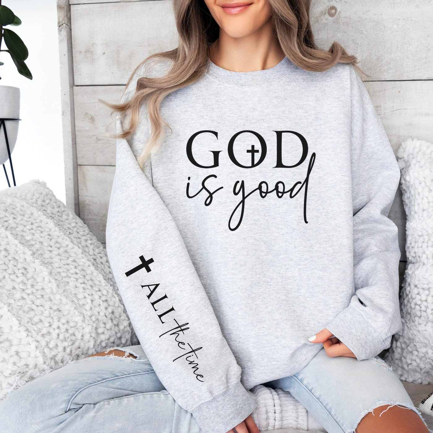 God Is Good Graphic Sweatshirt - Grey