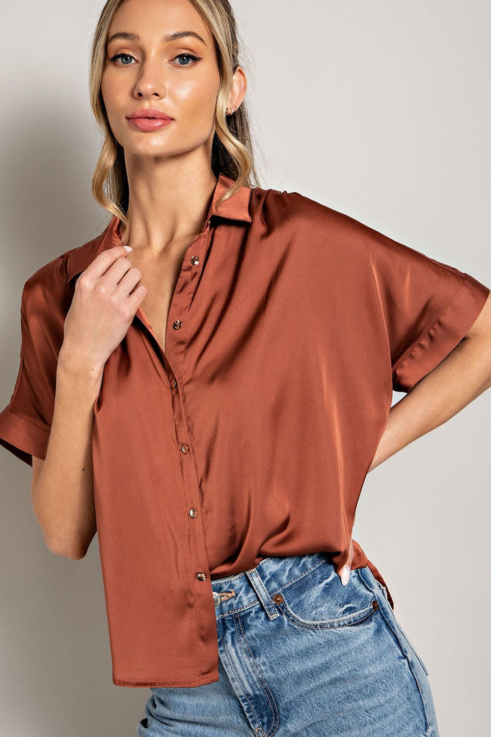 Better Things To Do Short Sleeve Button Down Top - Coco