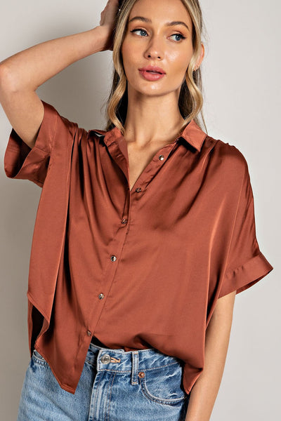 Better Things To Do Short Sleeve Button Down Top - Coco