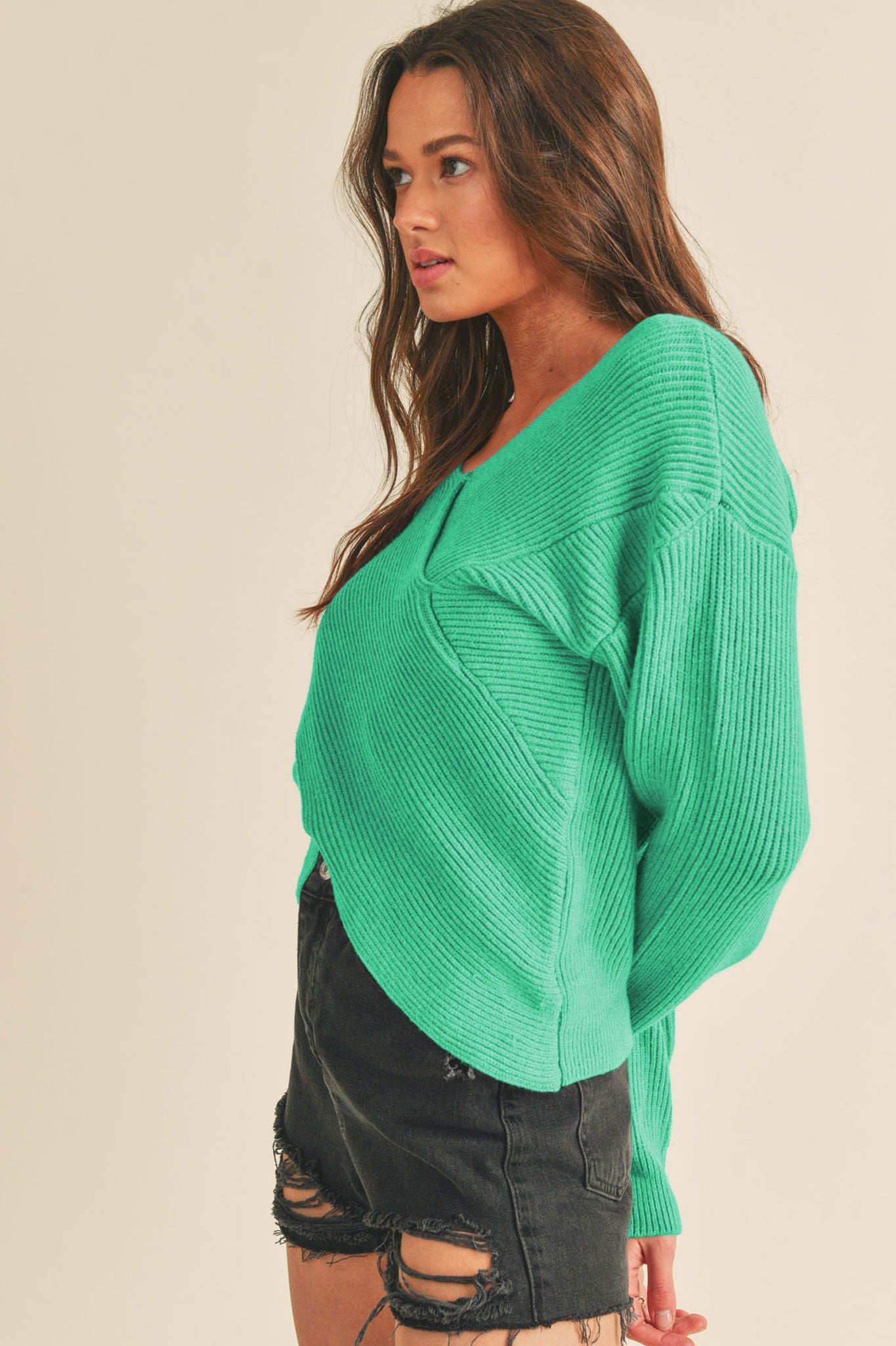 Steal The Moment Ribbed Crossover Sweater - Electric Turquoise