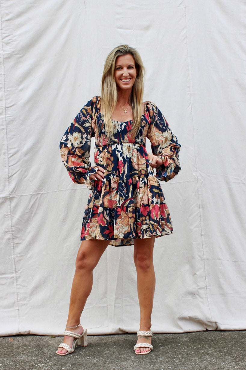 Boldly Blooming Floral Smocked Mini Dress