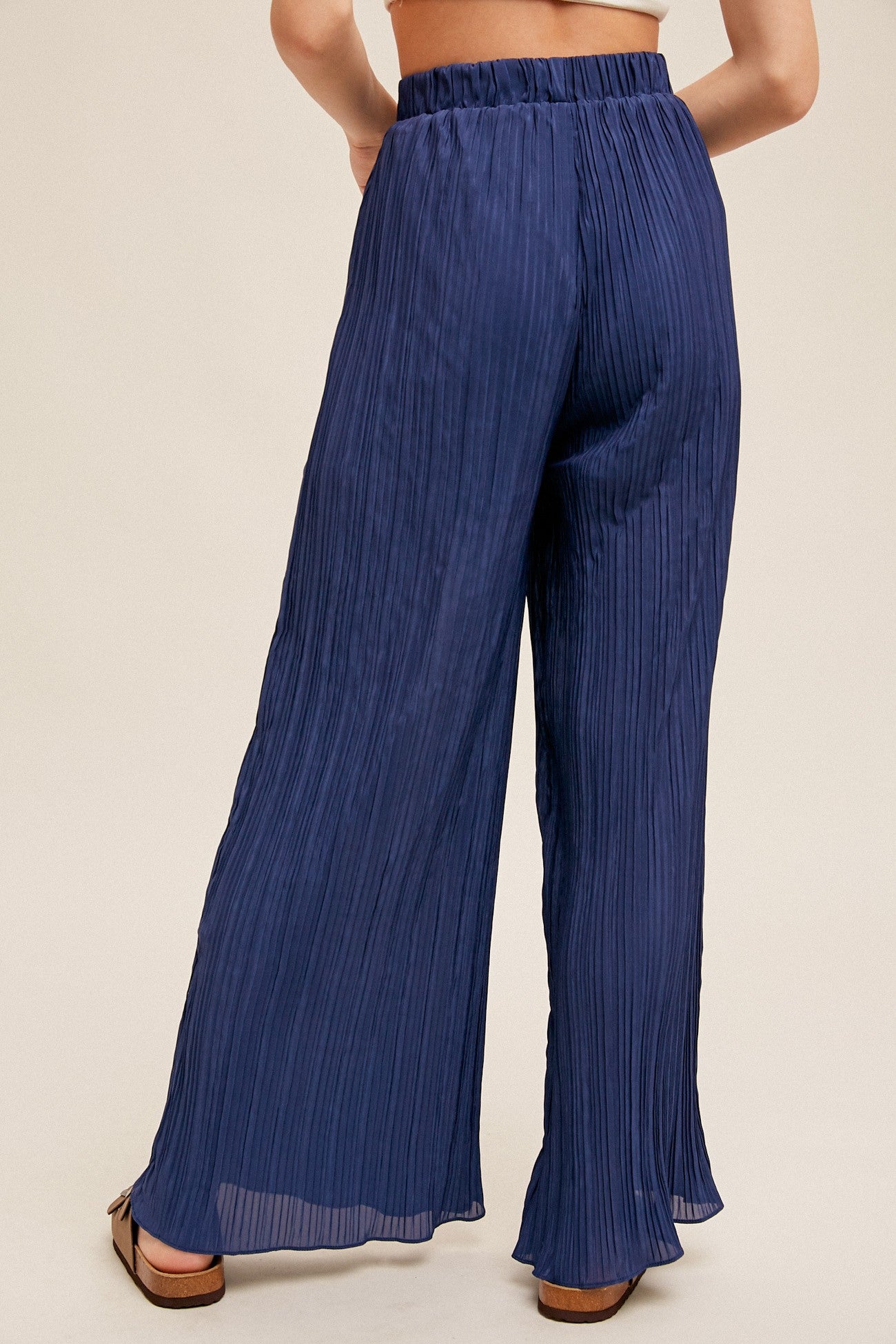 Casual Comfort Pull On Pleated Pants - Midnight Blue