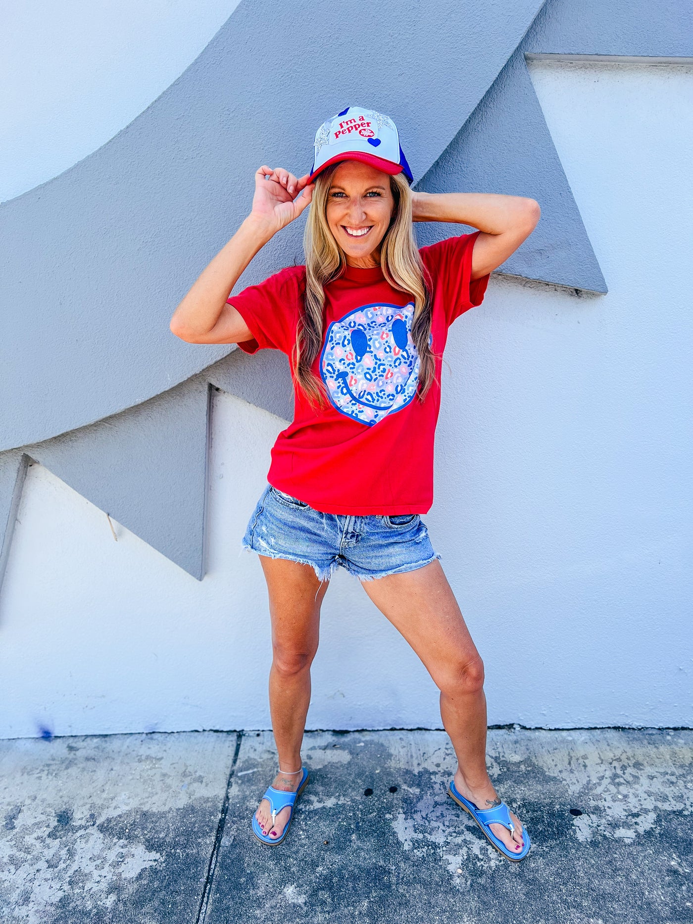 Patriotic Leopard Smiley Face Graphic Tee