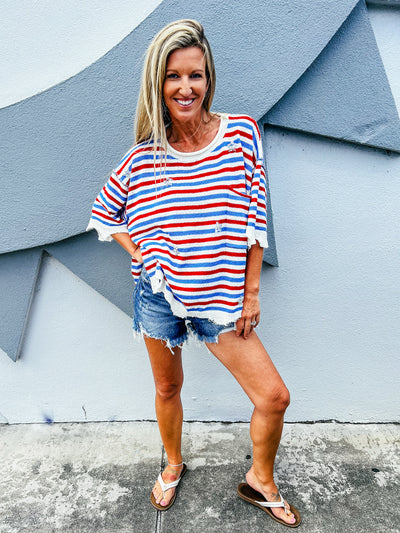 Star Spangled Raw Edged Striped Top