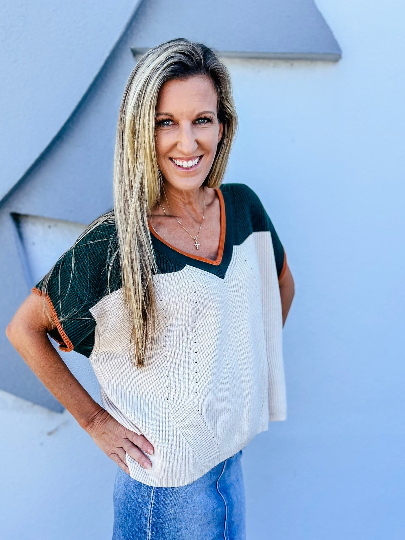 Ready For The Day Color Block V Neck Sweater Top