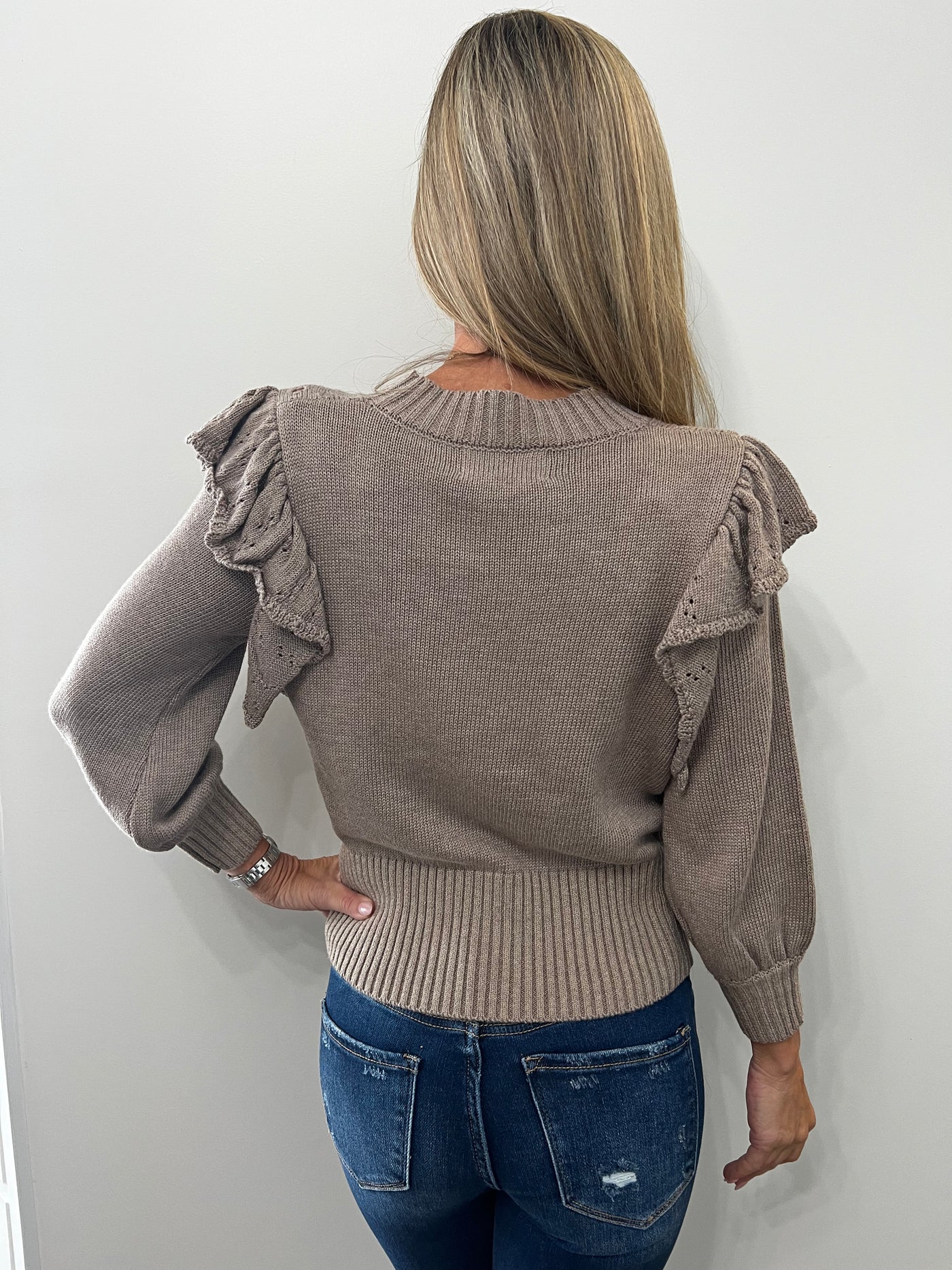Gwyneth Ruffle Crop Sweater - Taupe {Self Contrast}