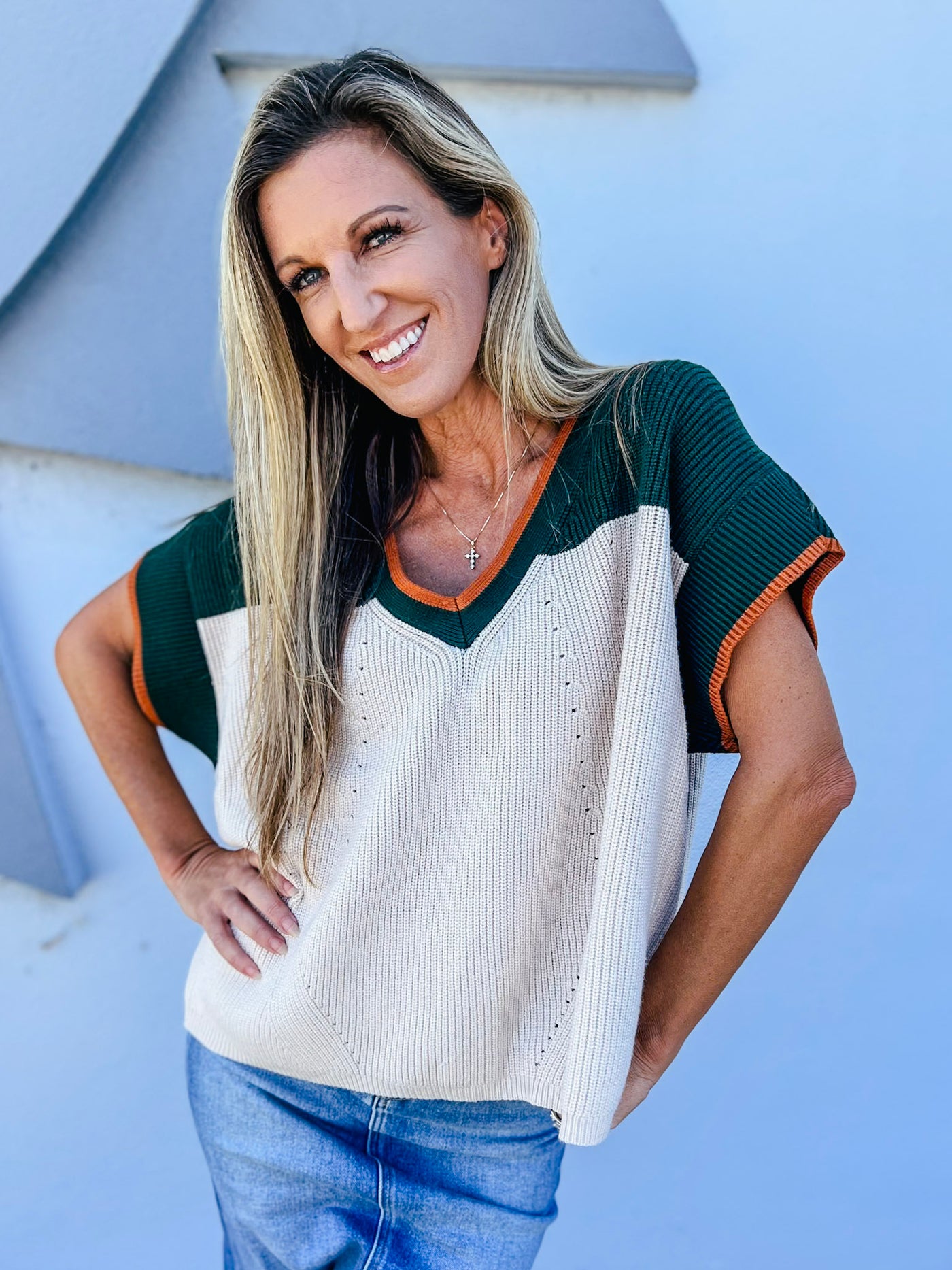 Ready For The Day Color Block V Neck Sweater Top