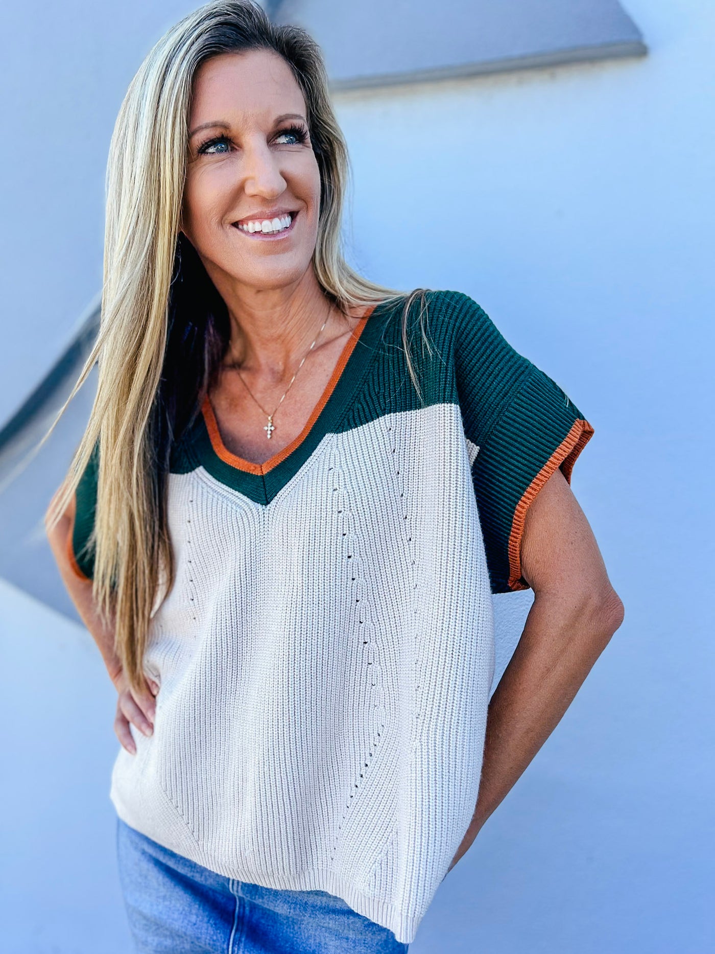 Ready For The Day Color Block V Neck Sweater Top