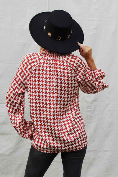 Houndstooth Satin Woven Top