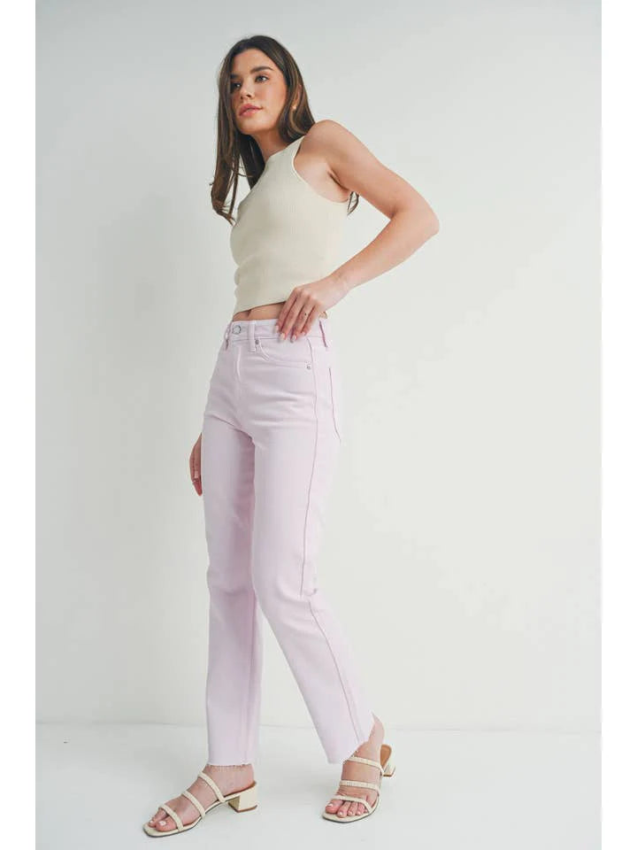 Lavender Haze Cut-Off Cropped Straight Leg Jeans