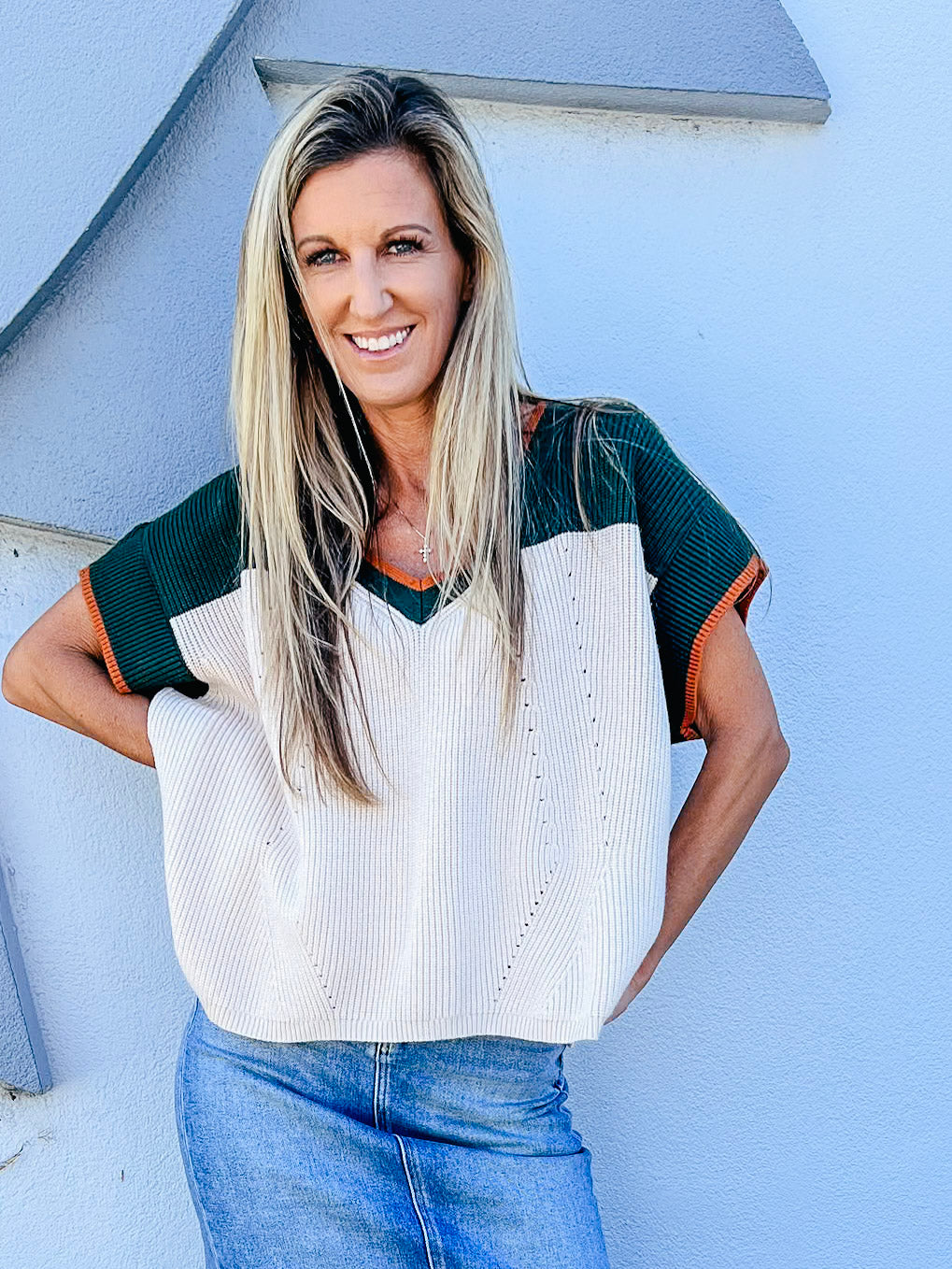 Ready For The Day Color Block V Neck Sweater Top