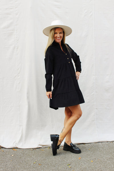 Cleo Corduroy Babydoll Dress - Black {Velvet Heart}