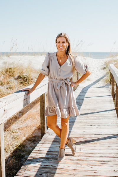 DARCIE BALLOON SLEEVE CORDUOROY RUFFLED HEM DRESS - CREAM {VELVET HEART}