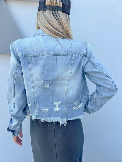 Rebel Frayed Light Wash Jean Jacket