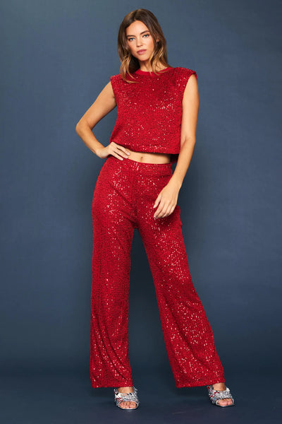 Occasion Ready Sequin Pants - Red