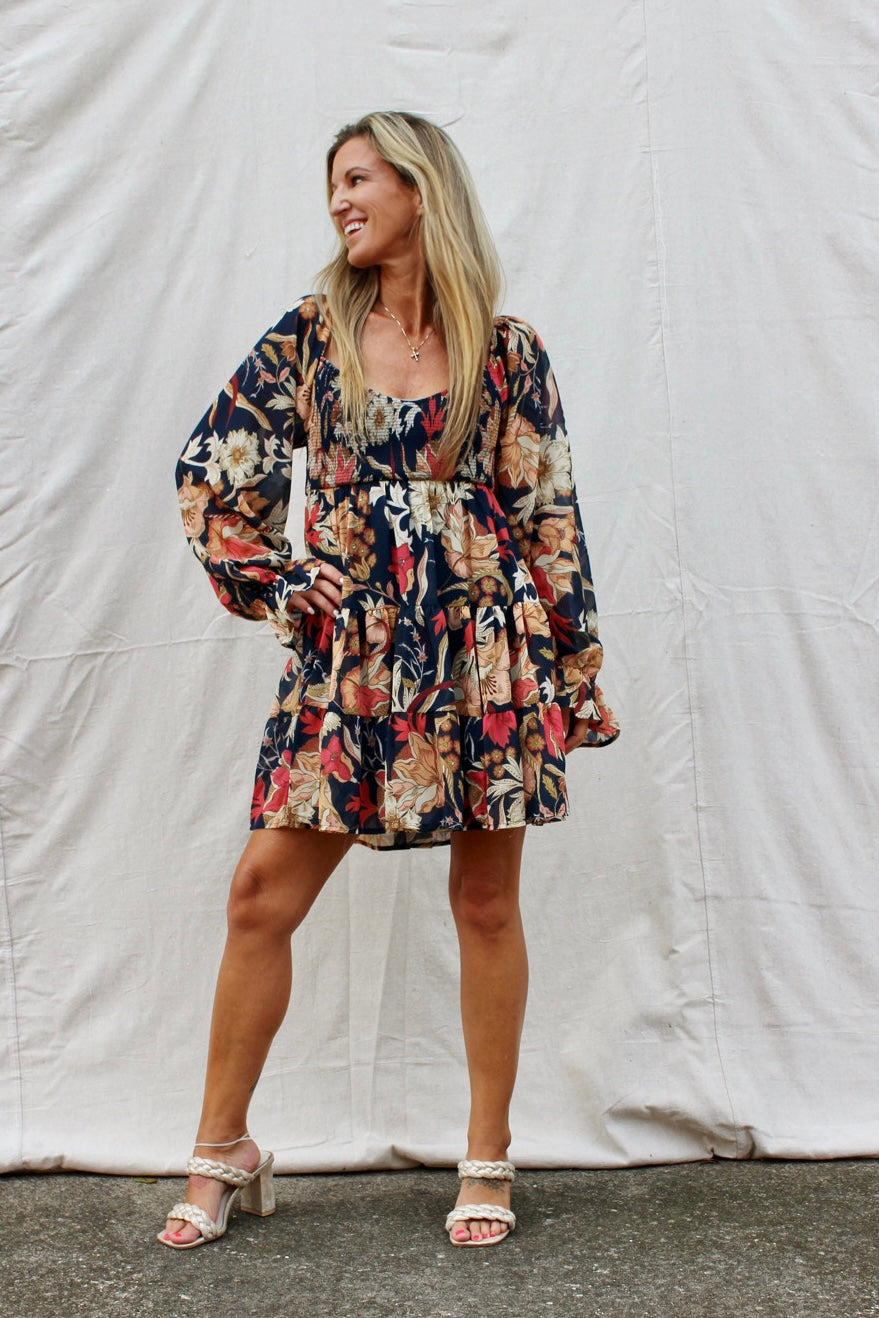Boldly Blooming Floral Smocked Mini Dress