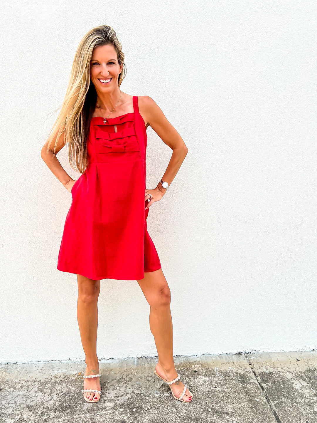 red mini dress bow Red Mini Dress with Dramatic Maxi Bow