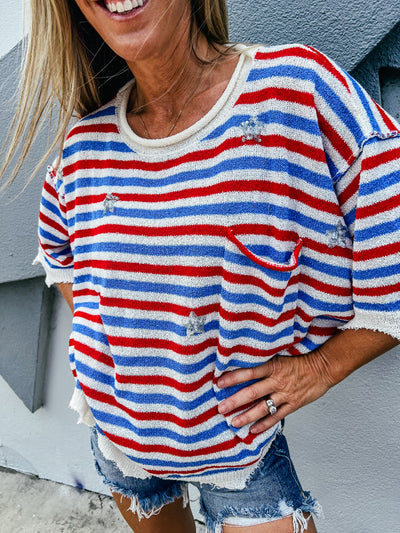 Star Spangled Raw Edged Striped Top