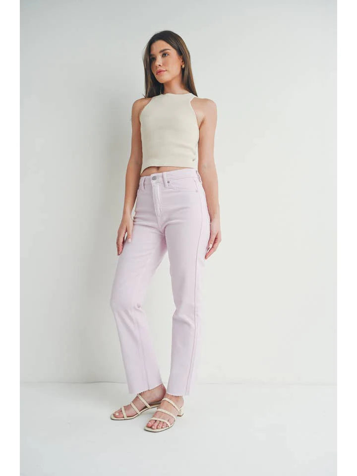 Lavender Haze Cut-Off Cropped Straight Leg Jeans