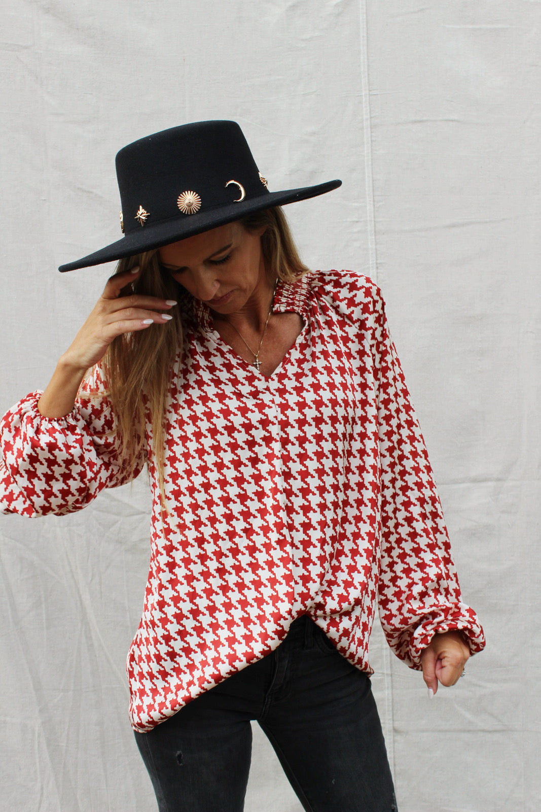 Houndstooth Satin Woven Top