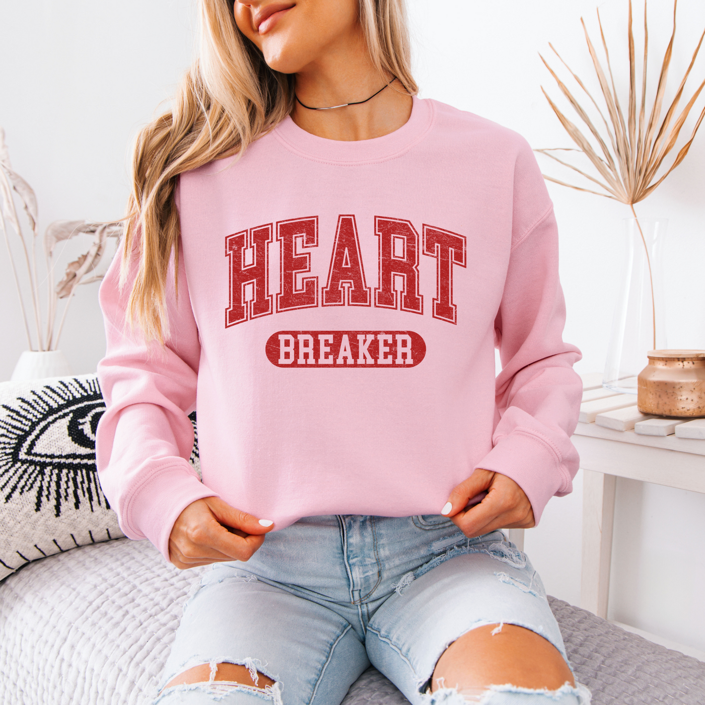 Pink "Heartbreaker" Varsity Lettering Sweatshirt