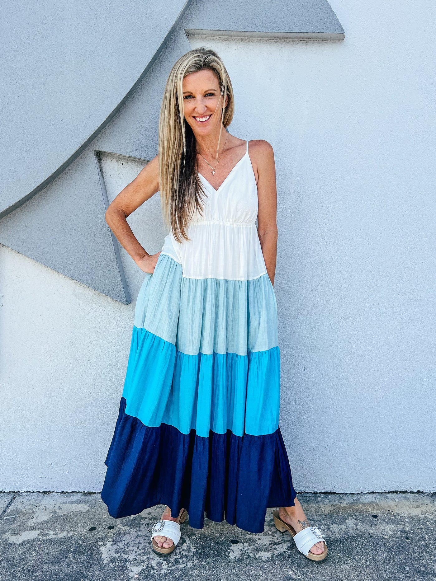 Sweet Summertime Colorblock Maxi Dress - Aqua Combo