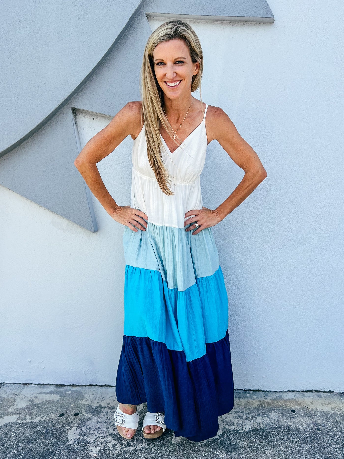 Sweet Summertime Colorblock Maxi Dress - Aqua Combo