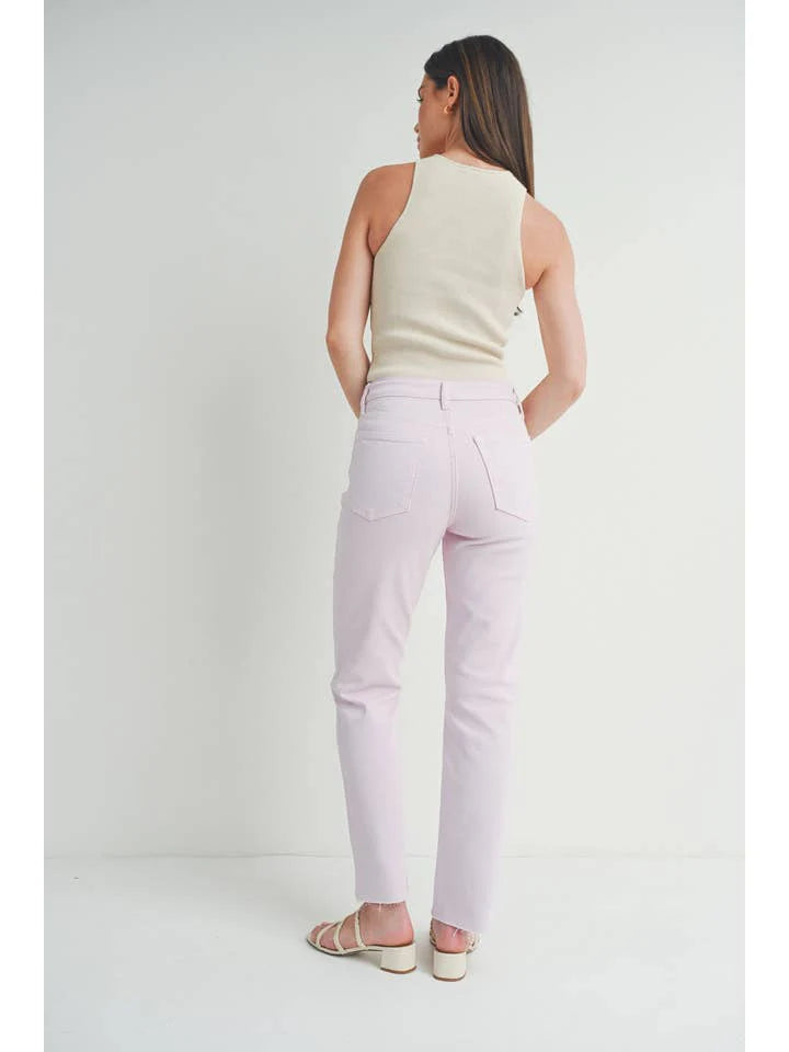 Lavender Haze Cut-Off Cropped Straight Leg Jeans