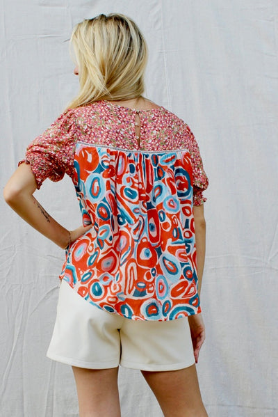 Rock The Room Mixed Print Short Sleeve Blouse