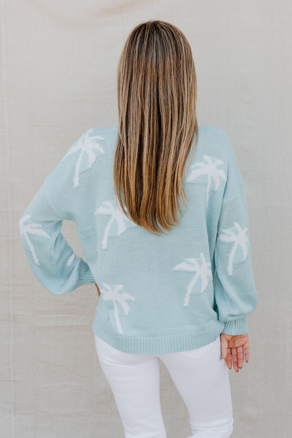 Palms Away Palm Tree Crewneck Sweater - Light Blue